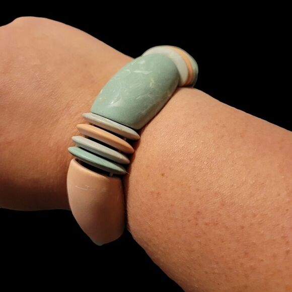 Vintage 80s Pastel Jewelry Set Starfish Pendant Necklace Earrings Bracelet - Picture 8 of 16